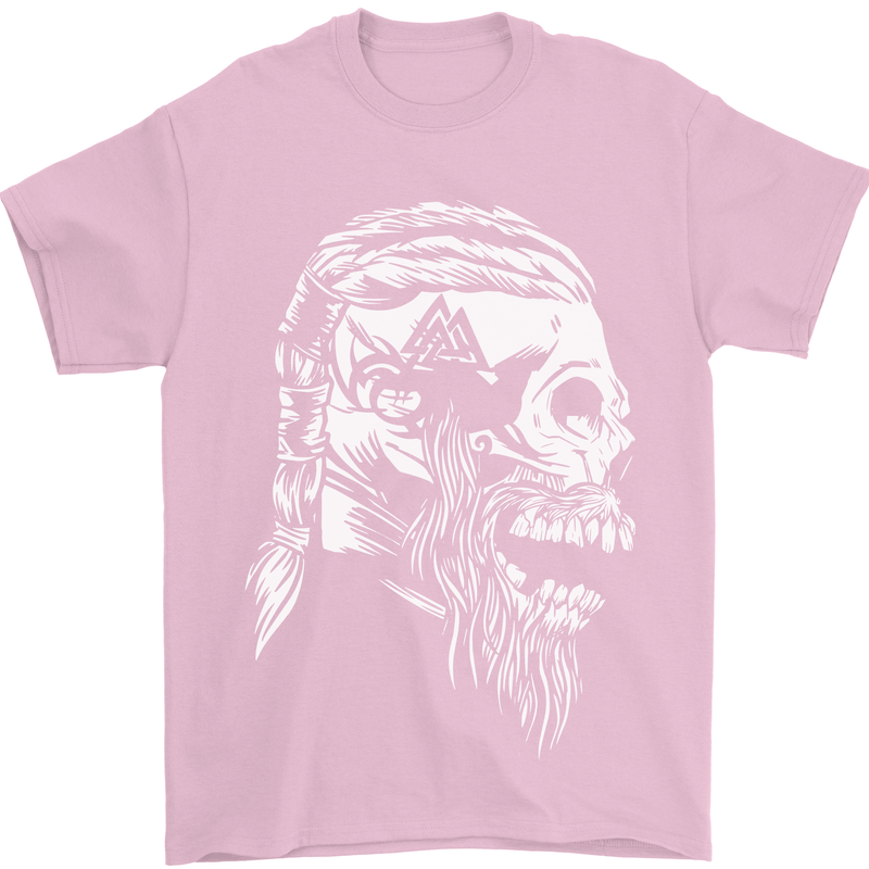 Tribal Viking Skull Mens T-Shirt Cotton Gildan Light Pink