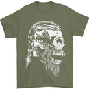 Tribal Viking Skull Mens T-Shirt Cotton Gildan Military Green