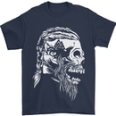 Tribal Viking Skull Mens T-Shirt Cotton Gildan Navy Blue