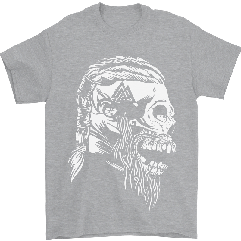 Tribal Viking Skull Mens T-Shirt Cotton Gildan Sports Grey