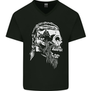 Tribal Viking Skull Mens V-Neck Cotton T-Shirt Black