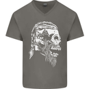 Tribal Viking Skull Mens V-Neck Cotton T-Shirt Charcoal