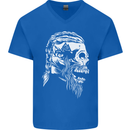 Tribal Viking Skull Mens V-Neck Cotton T-Shirt Royal Blue