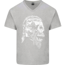 Tribal Viking Skull Mens V-Neck Cotton T-Shirt Sports Grey