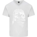 Tribal Viking Skull Mens V-Neck Cotton T-Shirt White