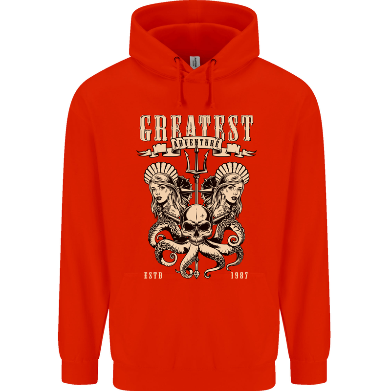 Trident Skull Scuba Diving Octopus Cthulhu Childrens Kids Hoodie Bright Red