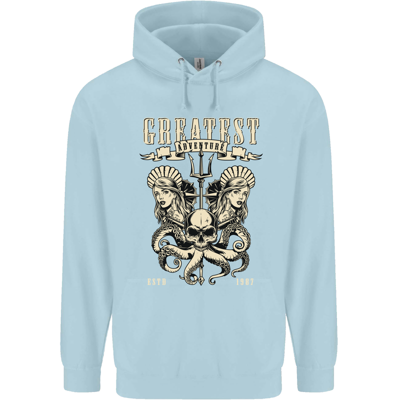 Trident Skull Scuba Diving Octopus Cthulhu Childrens Kids Hoodie Light Blue