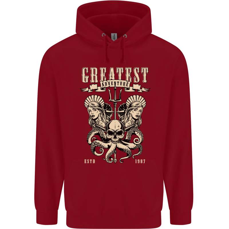 Trident Skull Scuba Diving Octopus Cthulhu Childrens Kids Hoodie Red