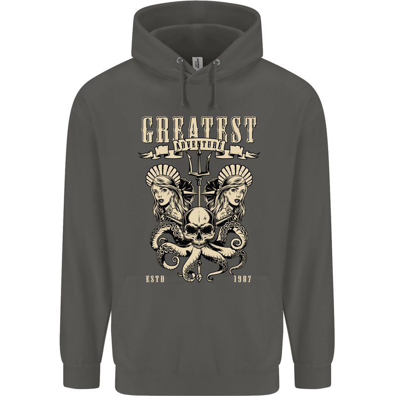 Trident Skull Scuba Diving Octopus Cthulhu Childrens Kids Hoodie Storm Grey