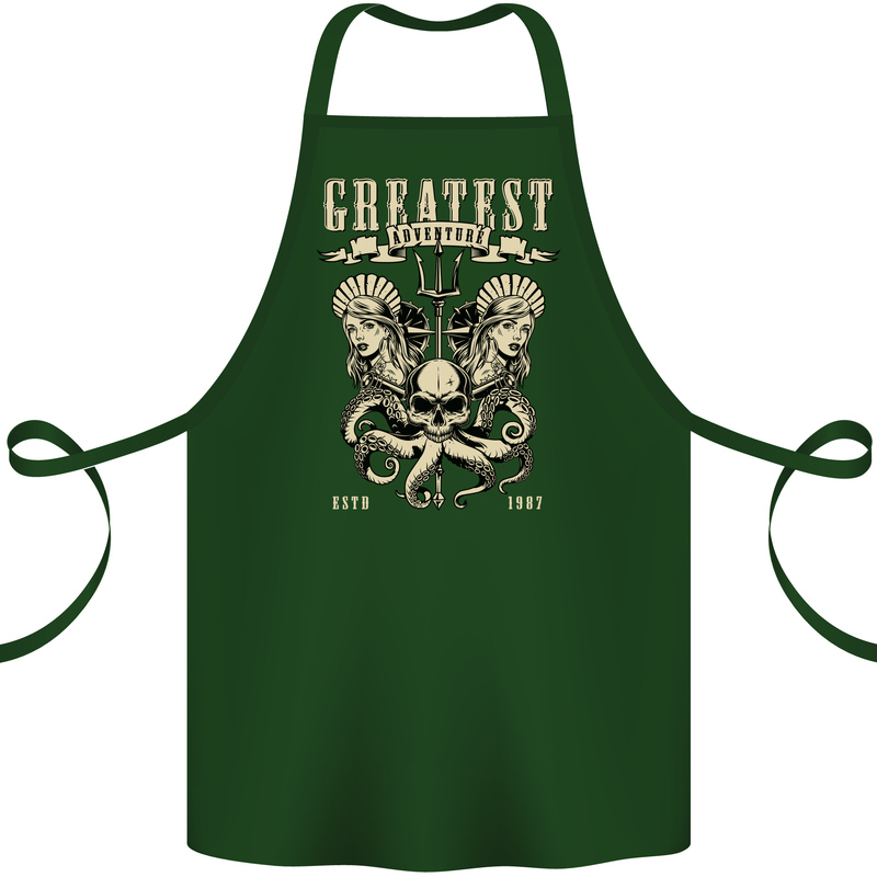 Trident Skull Scuba Diving Octopus Cthulhu Cotton Apron 100% Organic Forest Green