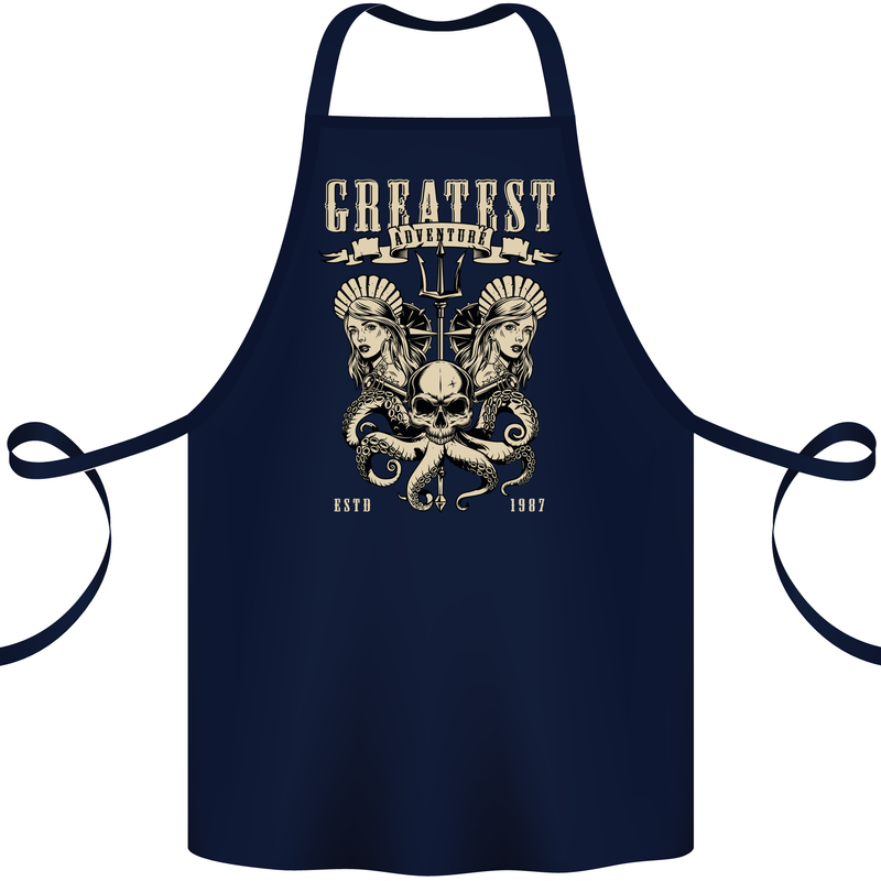 Trident Skull Scuba Diving Octopus Cthulhu Cotton Apron 100% Organic Navy Blue
