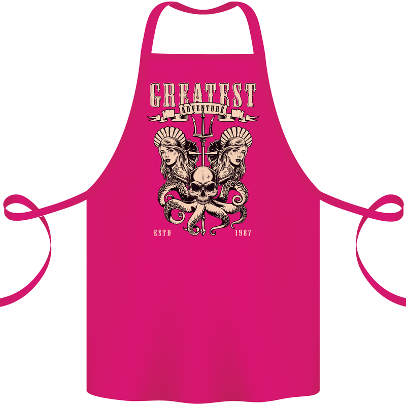 Trident Skull Scuba Diving Octopus Cthulhu Cotton Apron 100% Organic Pink