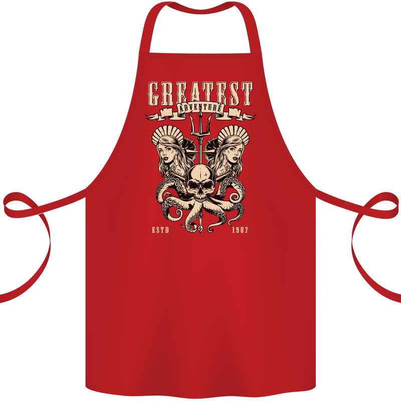Trident Skull Scuba Diving Octopus Cthulhu Cotton Apron 100% Organic Red