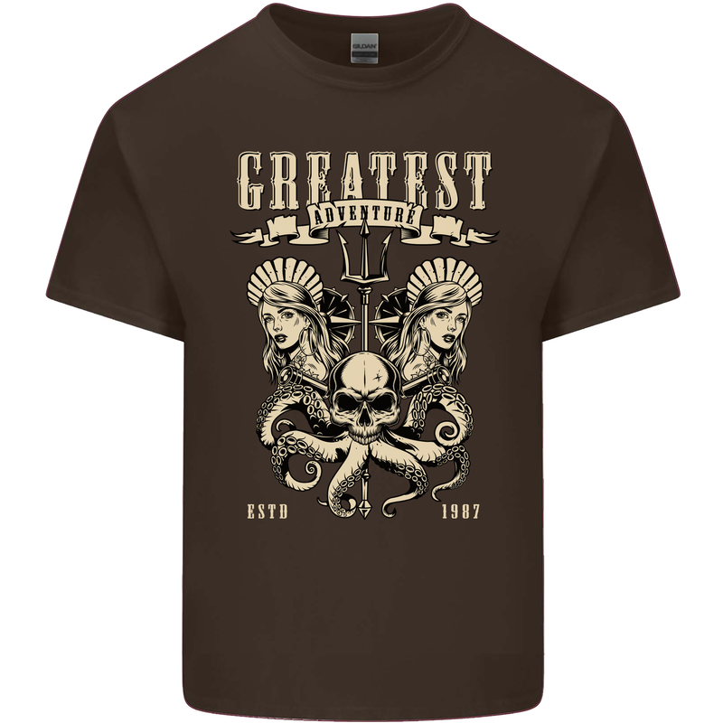 Trident Skull Scuba Diving Octopus Cthulhu Kids T-Shirt Childrens Chocolate