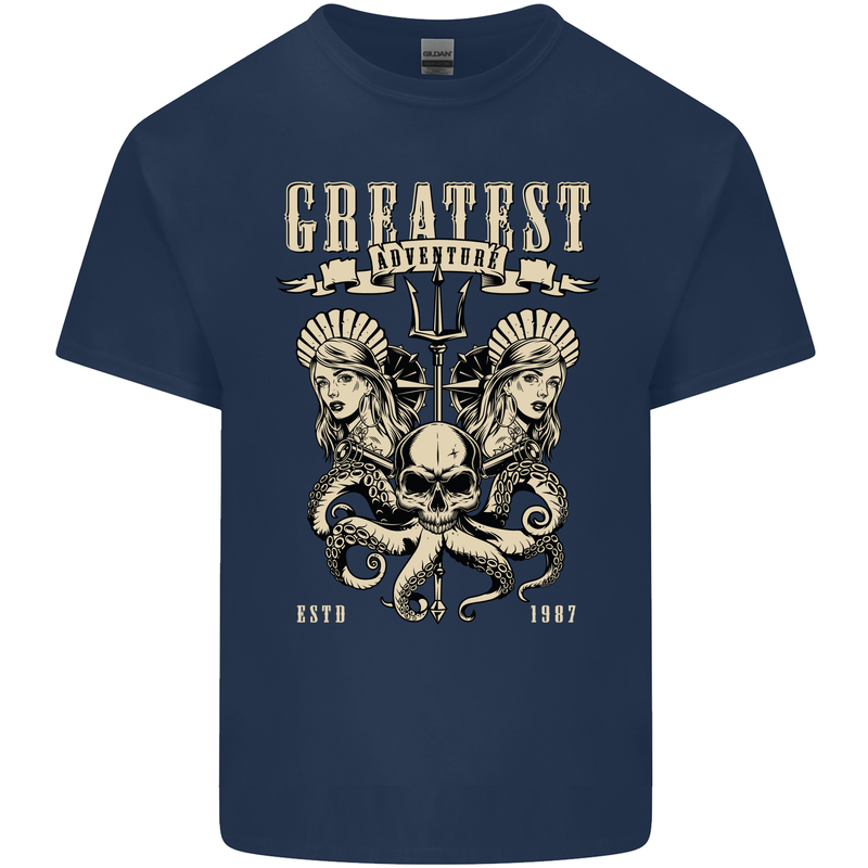 Trident Skull Scuba Diving Octopus Cthulhu Kids T-Shirt Childrens Navy Blue