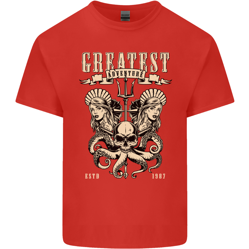 Trident Skull Scuba Diving Octopus Cthulhu Kids T-Shirt Childrens Red