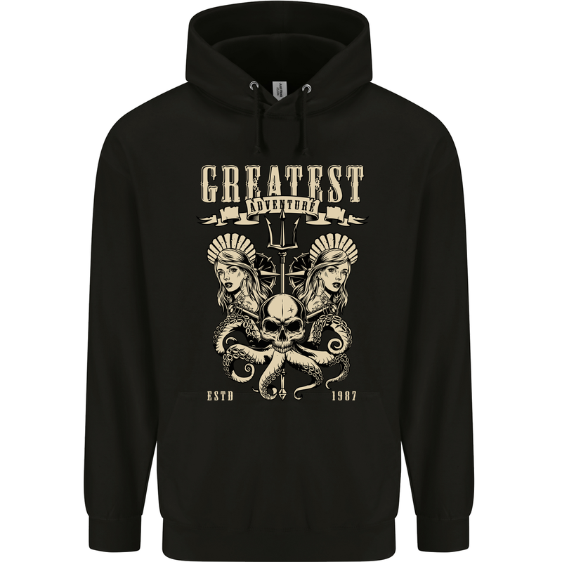 Trident Skull Scuba Diving Octopus Cthulhu Mens 80% Cotton Hoodie Black