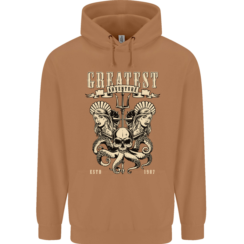 Trident Skull Scuba Diving Octopus Cthulhu Mens 80% Cotton Hoodie Caramel Latte