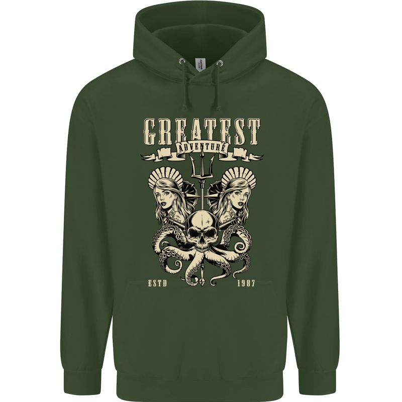 Trident Skull Scuba Diving Octopus Cthulhu Mens 80% Cotton Hoodie Forest Green