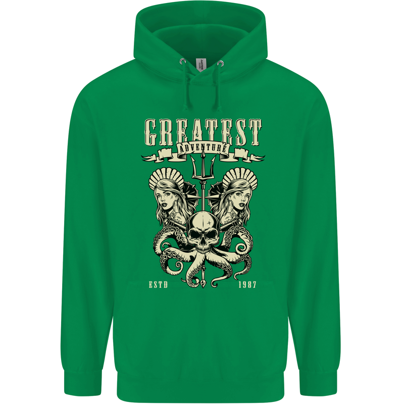 Trident Skull Scuba Diving Octopus Cthulhu Mens 80% Cotton Hoodie Irish Green