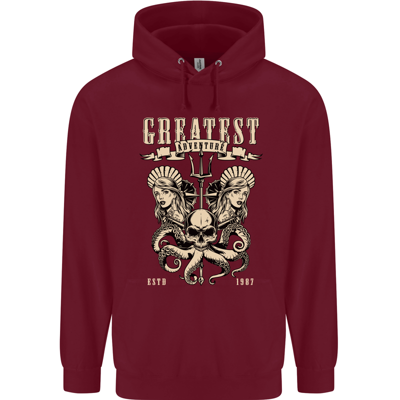 Trident Skull Scuba Diving Octopus Cthulhu Mens 80% Cotton Hoodie Maroon