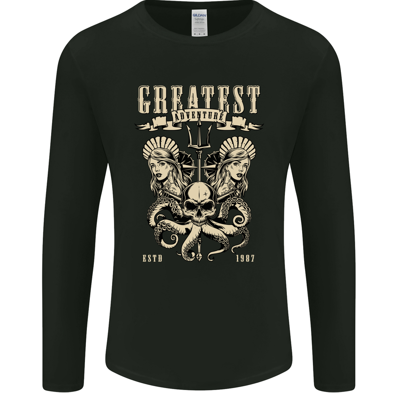 Trident Skull Scuba Diving Octopus Cthulhu Mens Long Sleeve T-Shirt Black