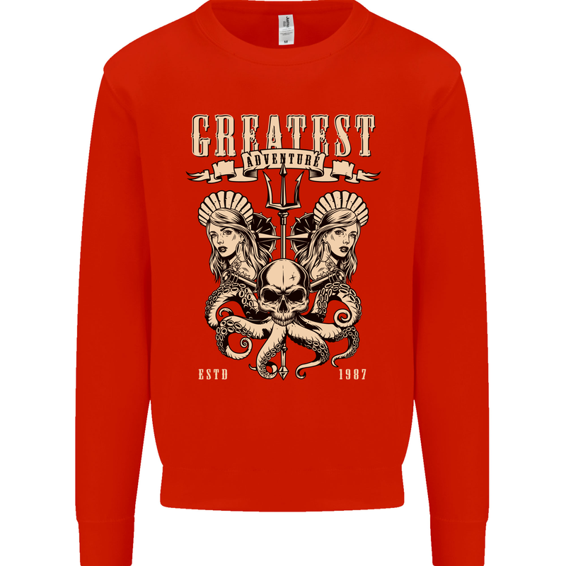 Trident Skull Scuba Diving Octopus Cthulhu Mens Sweatshirt Jumper Bright Red