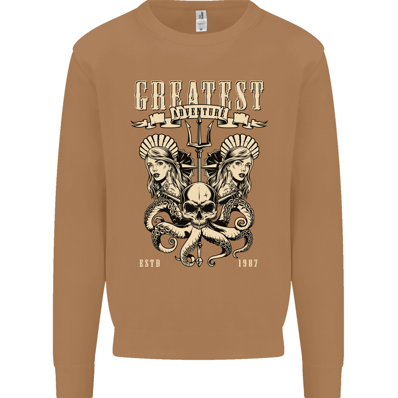 Trident Skull Scuba Diving Octopus Cthulhu Mens Sweatshirt Jumper Caramel Latte
