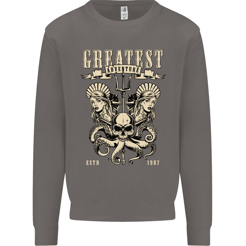 Trident Skull Scuba Diving Octopus Cthulhu Mens Sweatshirt Jumper Charcoal
