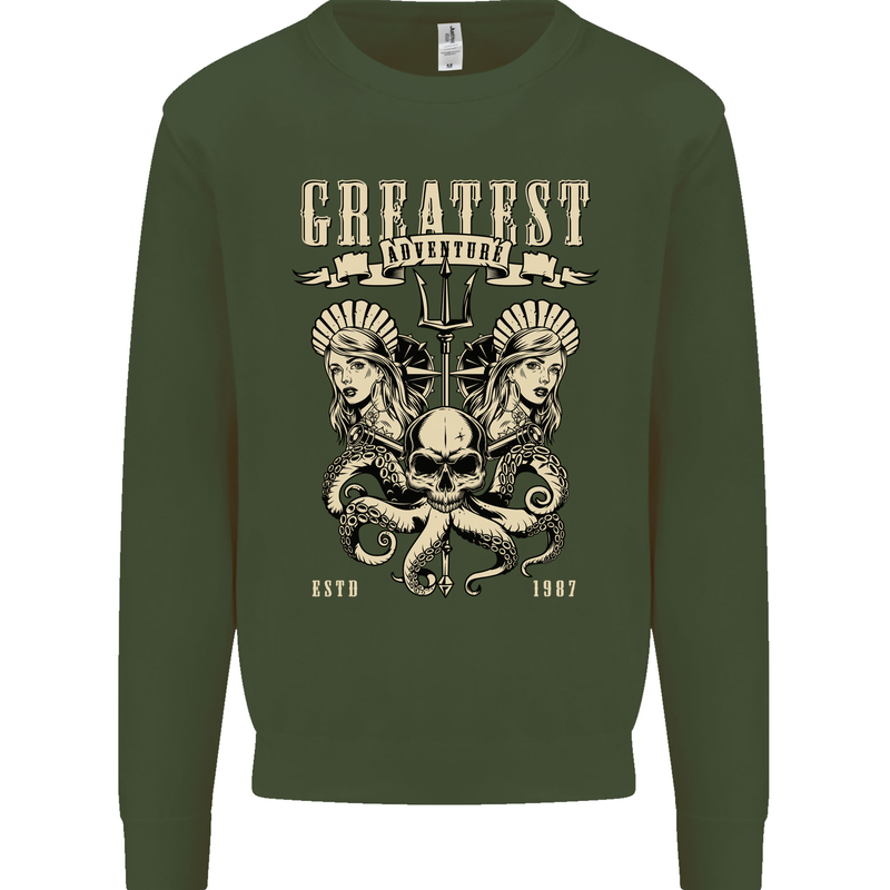 Trident Skull Scuba Diving Octopus Cthulhu Mens Sweatshirt Jumper Forest Green