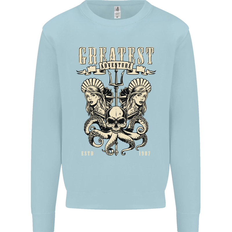 Trident Skull Scuba Diving Octopus Cthulhu Mens Sweatshirt Jumper Light Blue