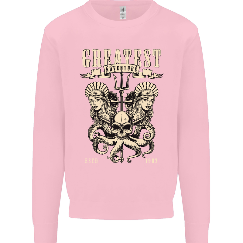Trident Skull Scuba Diving Octopus Cthulhu Mens Sweatshirt Jumper Light Pink