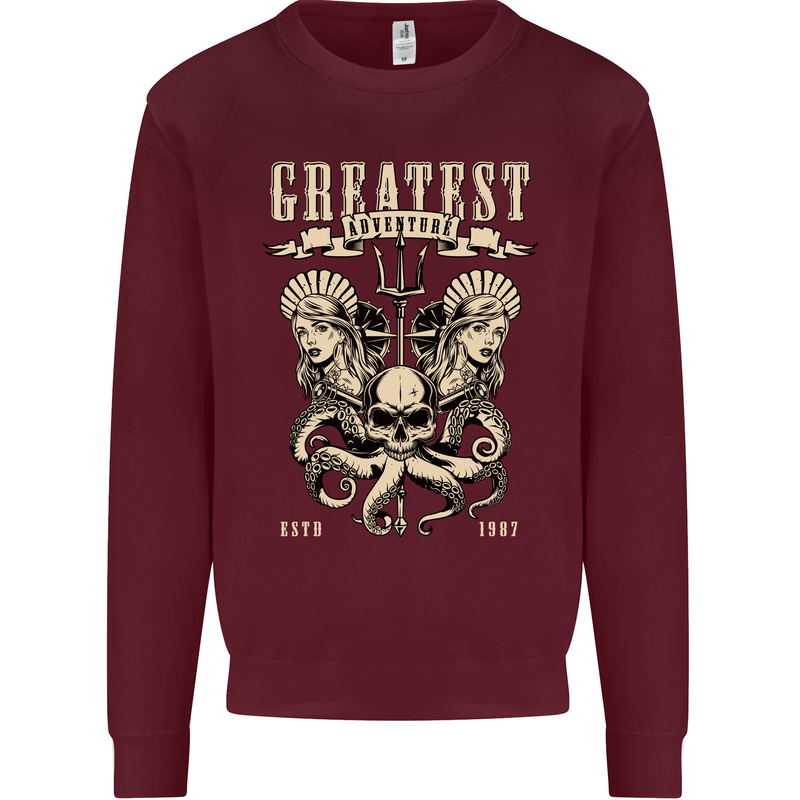 Trident Skull Scuba Diving Octopus Cthulhu Mens Sweatshirt Jumper Maroon