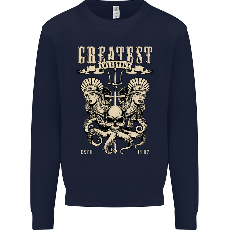 Trident Skull Scuba Diving Octopus Cthulhu Mens Sweatshirt Jumper Navy Blue
