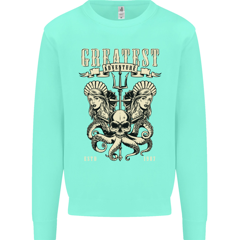 Trident Skull Scuba Diving Octopus Cthulhu Mens Sweatshirt Jumper Peppermint