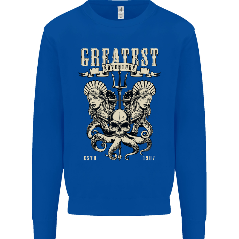 Trident Skull Scuba Diving Octopus Cthulhu Mens Sweatshirt Jumper Royal Blue