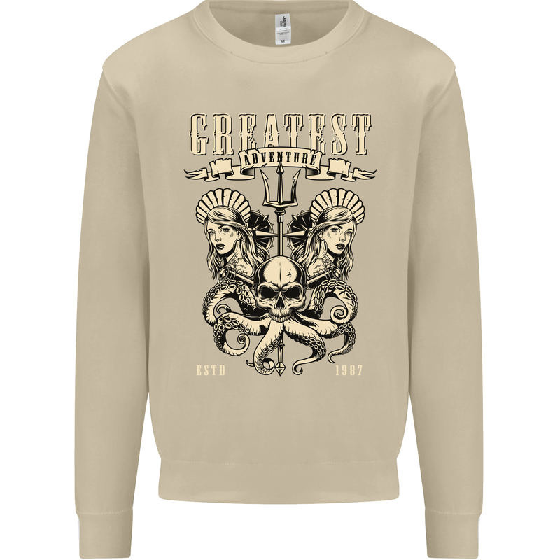Trident Skull Scuba Diving Octopus Cthulhu Mens Sweatshirt Jumper Sand