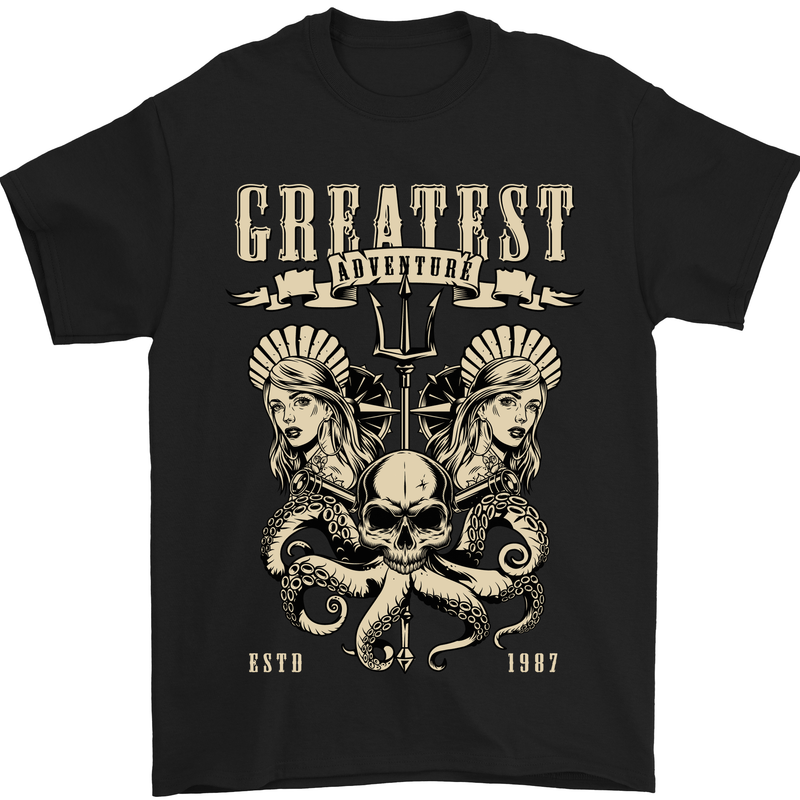 Trident Skull Scuba Diving Octopus Cthulhu Mens T-Shirt Cotton Gildan Black