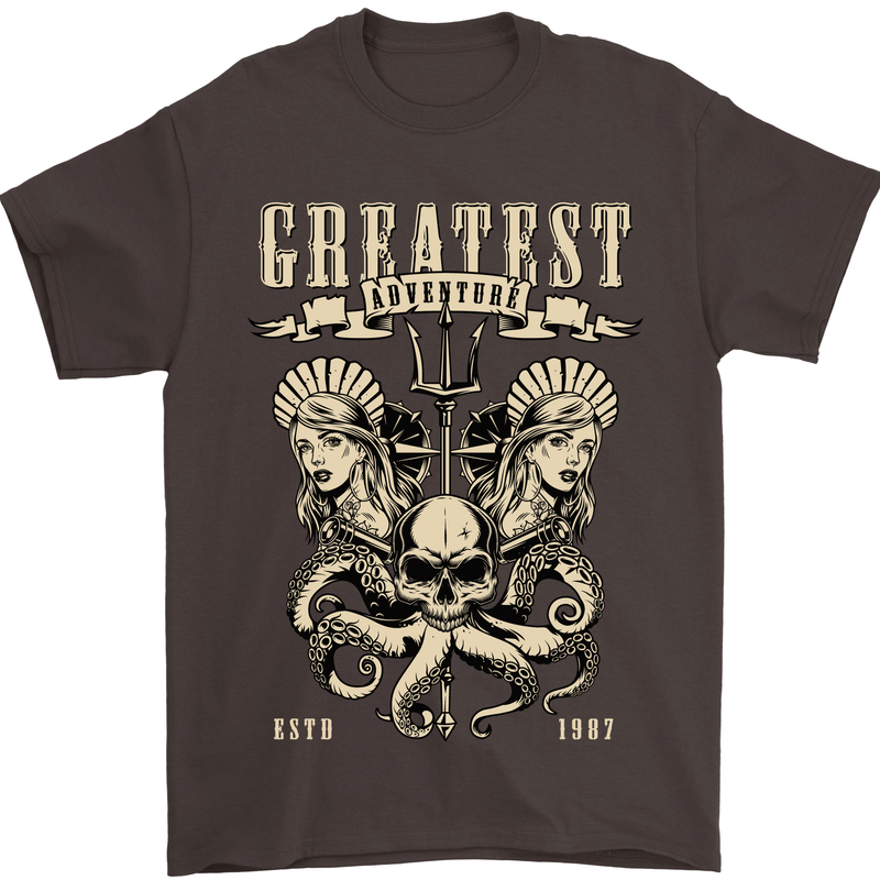 Trident Skull Scuba Diving Octopus Cthulhu Mens T-Shirt Cotton Gildan Dark Chocolate