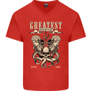 Trident Skull Scuba Diving Octopus Cthulhu Mens V-Neck Cotton T-Shirt Red