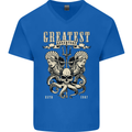 Trident Skull Scuba Diving Octopus Cthulhu Mens V-Neck Cotton T-Shirt Royal Blue