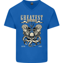 Trident Skull Scuba Diving Octopus Cthulhu Mens V-Neck Cotton T-Shirt Royal Blue