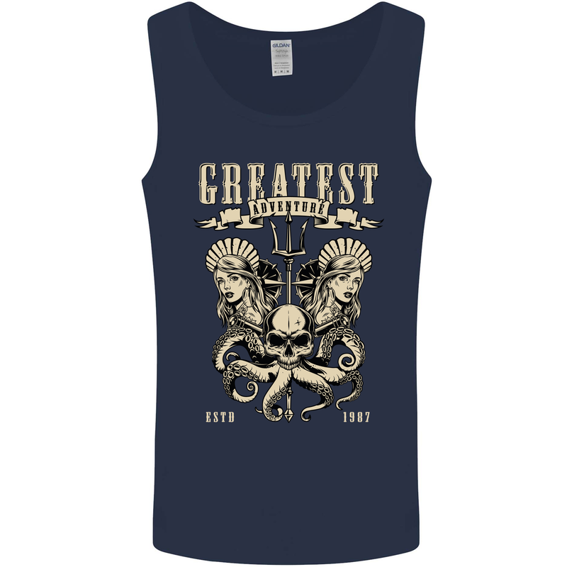 Trident Skull Scuba Diving Octopus Cthulhu Mens Vest Tank Top Navy Blue