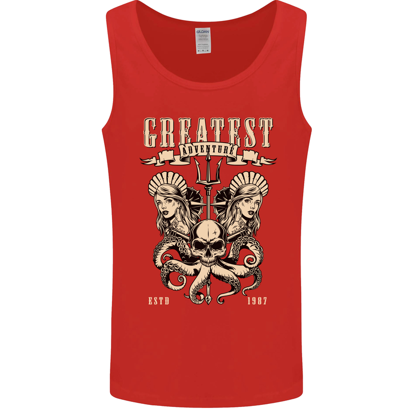 Trident Skull Scuba Diving Octopus Cthulhu Mens Vest Tank Top Red