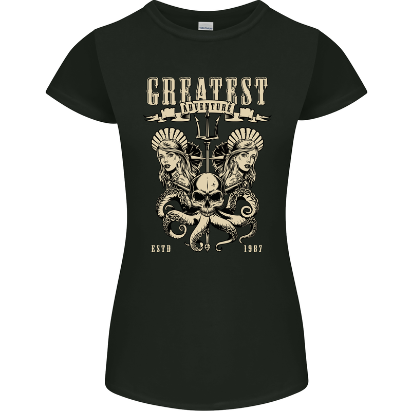 Trident Skull Scuba Diving Octopus Cthulhu Womens Petite Cut T-Shirt Black