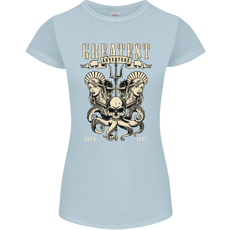 Trident Skull Scuba Diving Octopus Cthulhu Womens Petite Cut T-Shirt Light Blue