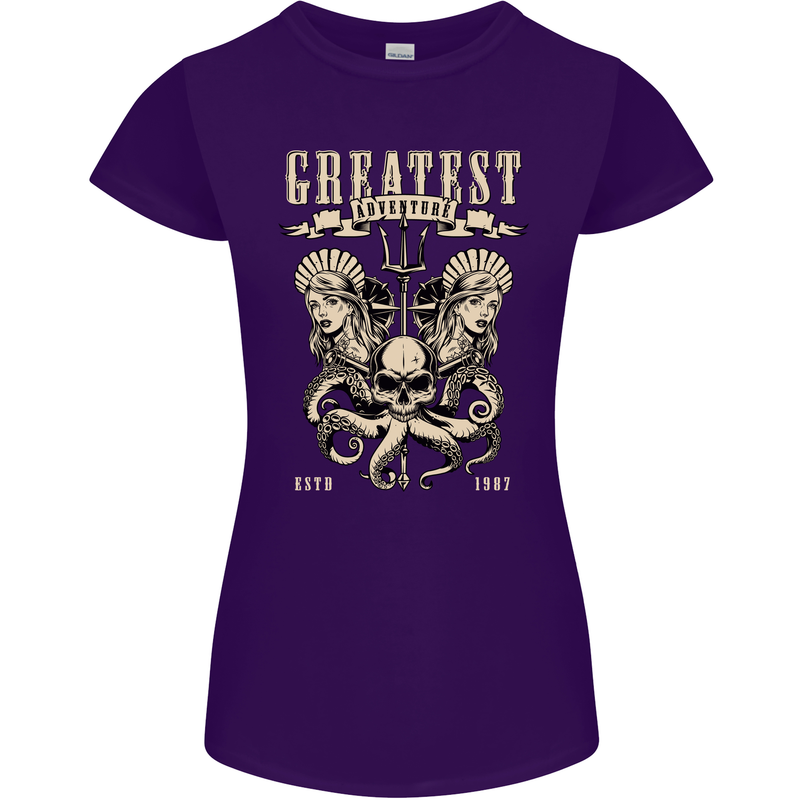 Trident Skull Scuba Diving Octopus Cthulhu Womens Petite Cut T-Shirt Purple