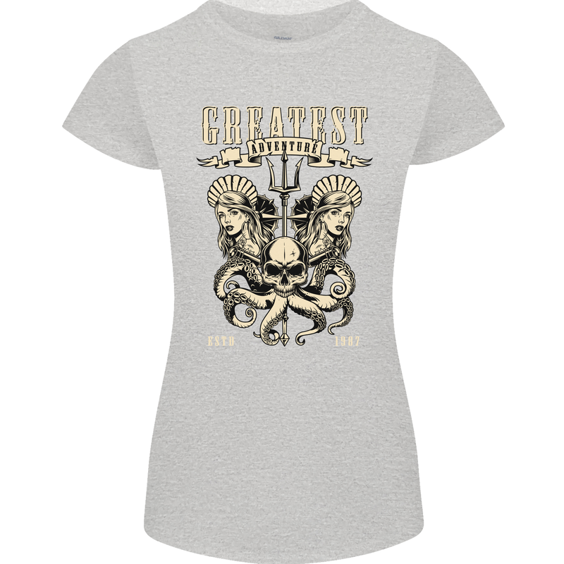 Trident Skull Scuba Diving Octopus Cthulhu Womens Petite Cut T-Shirt Sports Grey