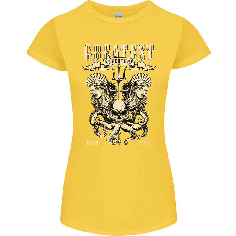 Trident Skull Scuba Diving Octopus Cthulhu Womens Petite Cut T-Shirt Yellow
