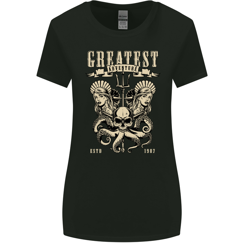 Trident Skull Scuba Diving Octopus Cthulhu Womens Wider Cut T-Shirt Black